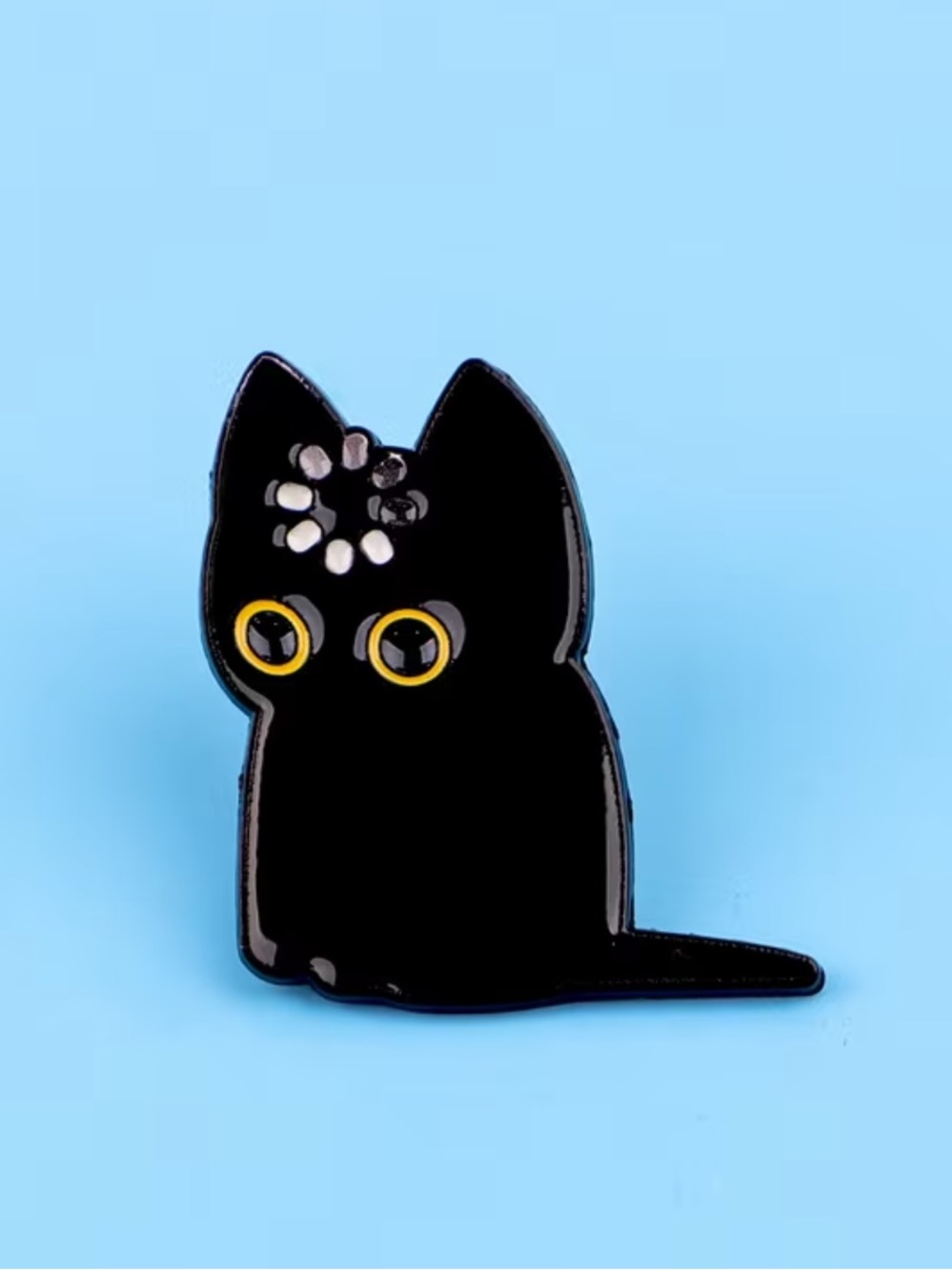 Black Cat Enamel Pin - Cute Yellow-Eyed Cat Accent